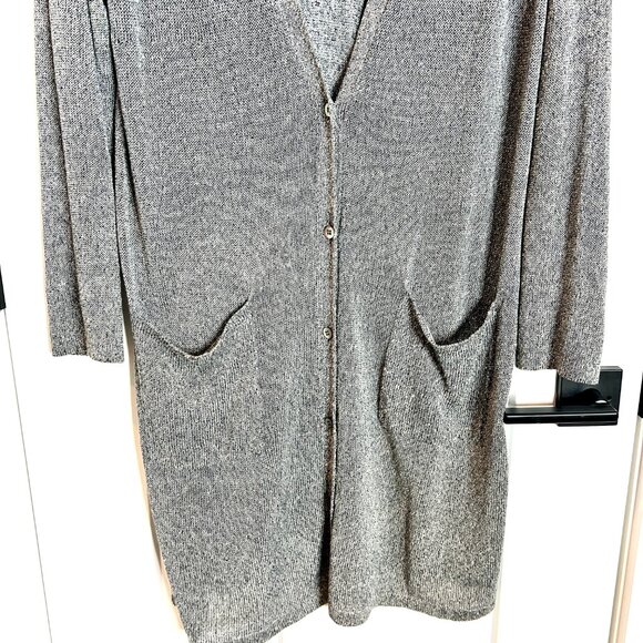 Eileen Fisher Gray Linen Blend Long-Lined Long Sleeve Cardigan Lagenlook Size XL - Picture 3 of 5